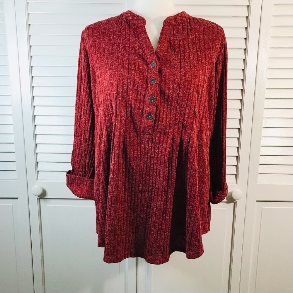 3/$25 NEW DIRECTIONS Red Ribbed Long Sleeve Sweater